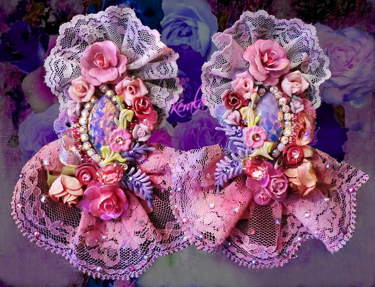 Edwardian Fantasy Pink Lace Earrings, Large Fire Opal Pastel Flower Statement Earrings, Victorian Costume Jewelry, Edwardian Princess