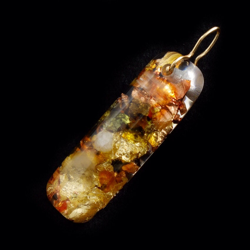 Moldavite Orgone Energy Pendant with Tibetan Crystal, Phenacite, Amber, Rhodizite, Selenite, Tourmaline, Gold Leaf ... (240)
