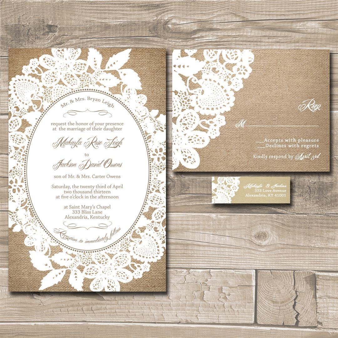 Lace Wedding Invitation Suite - Burlap and Lace - Custom Wedding Invitations with RSVP cards and address labels