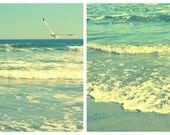 Ocean Photography Set Seagull Beach Waves Aqua Turquoise NJ Home Decor Sale shabby cottage chic sand Sale