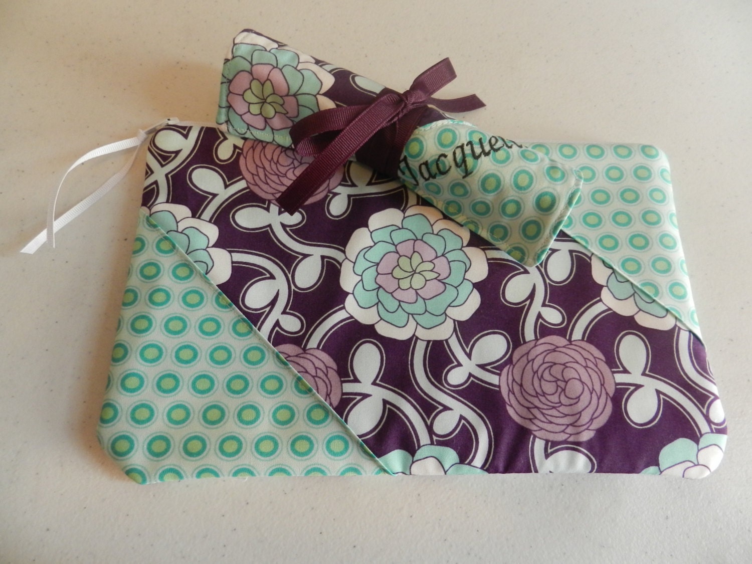 Beauty Set with Travel Jewelry Roll with monogram and Large Zipper Pouch