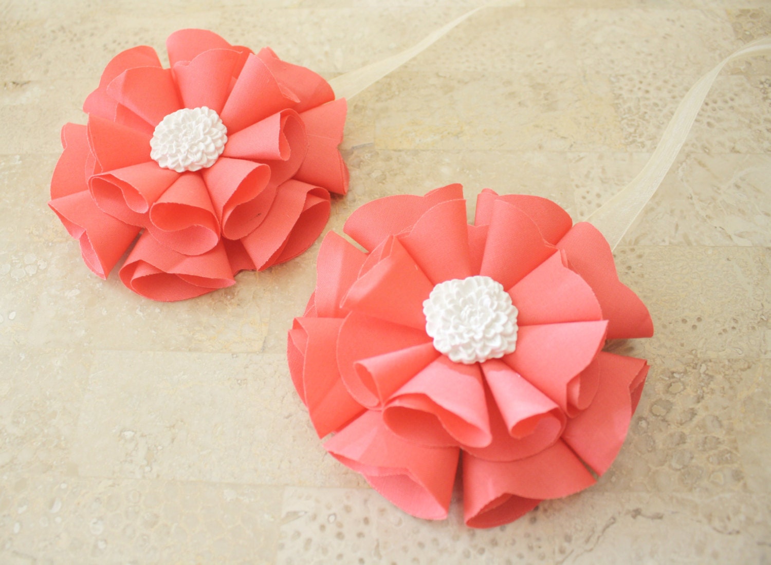 Coral Magnetic Tie Backs Fabric Flowers