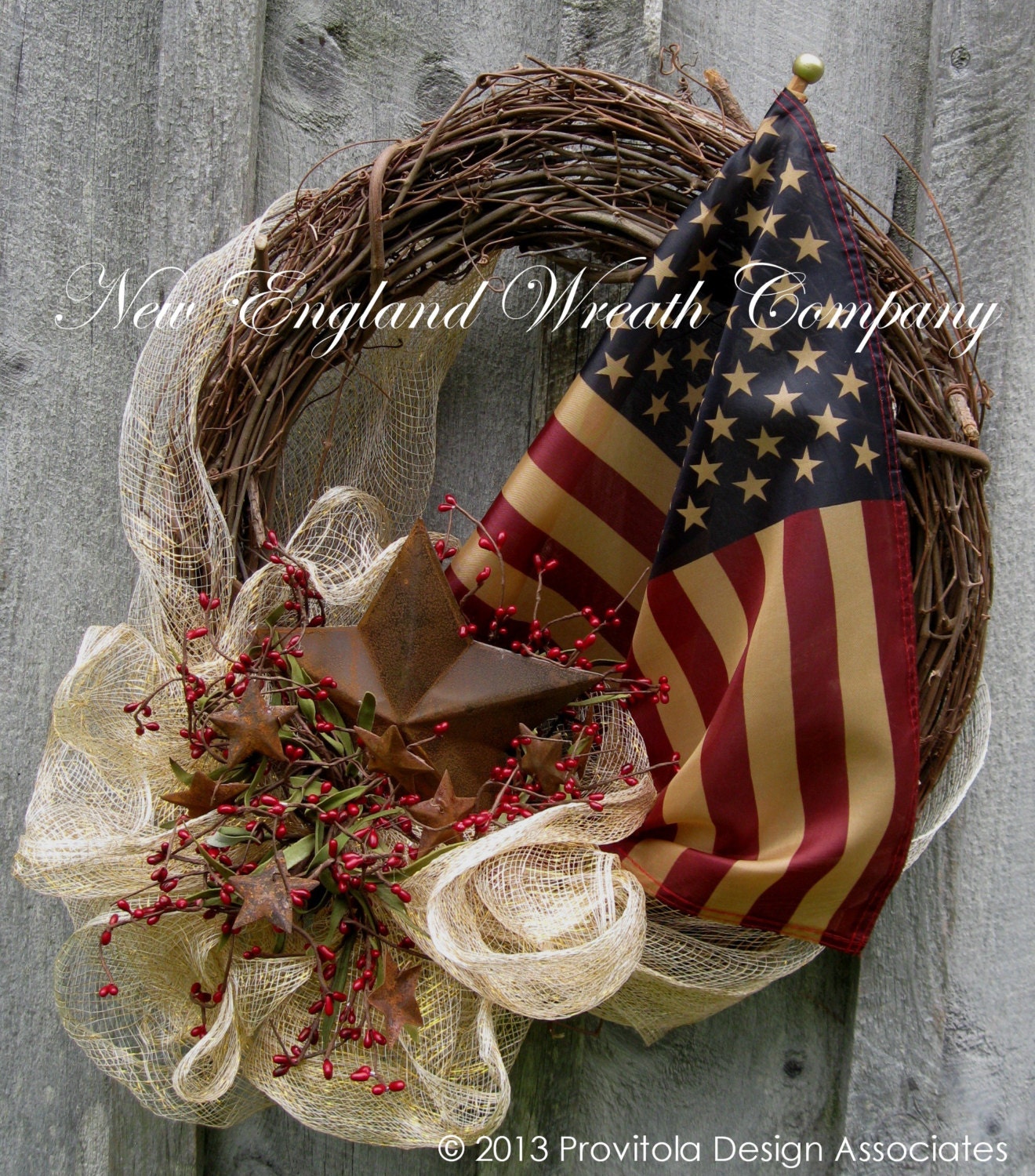 Americana Wreath, Patriotic, Fourth of July Wreath, Rusty Star,Tea Stained Flag
