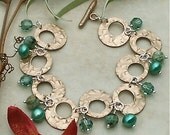 Handmade Freshwater Pearl,Swarovski Crystal African Turquoise Bronze & Sterling Silver Circles Bracelet