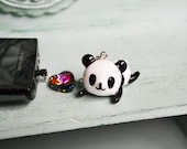 Panda and Rainbow Glass Heart Cell Phone Charm