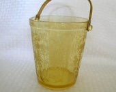 Fostoria Minuet ice bucket etched yellow glass with detachable handle