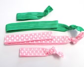 elastic headbands and ties pink polka dot and green set of 2 headbands and 2 hair ties hair accessories