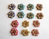 Sale-4 Small Rhinestone Appliques with golden rings embroidery floral spring decor