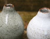 Speckled gray-green or white bud vase, minimalist home decor. Golem 2013.