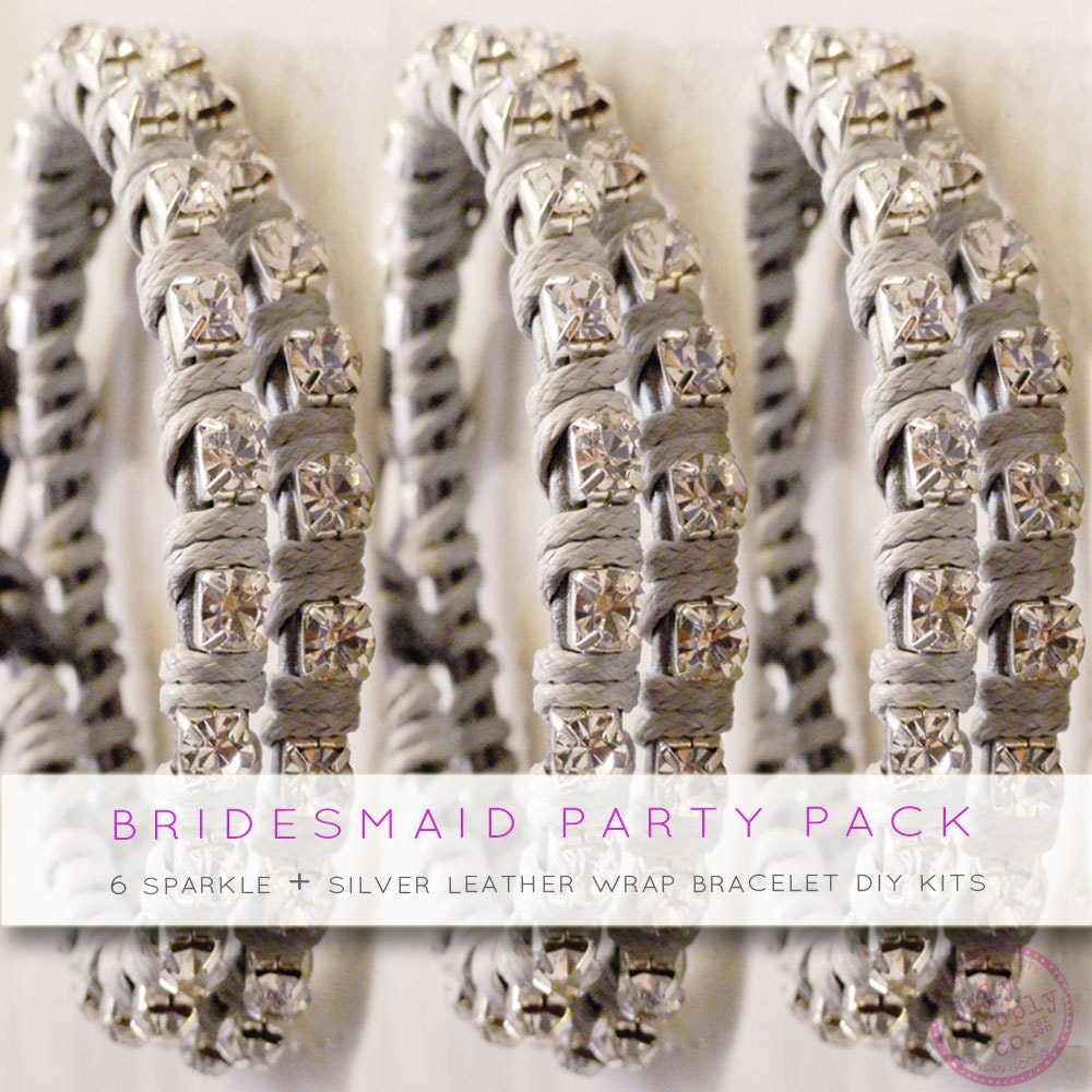 july supply bridesmaid gifts DIY KITS SIX leather wrap sparkle rhinestone bracelet kits