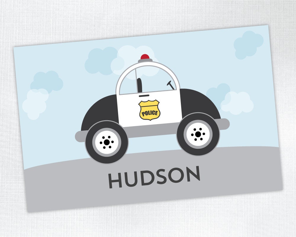 Personalized Placemat - Police Car - laminated, double-sided - Custom Kids / Childrens Placemat Il_170x135