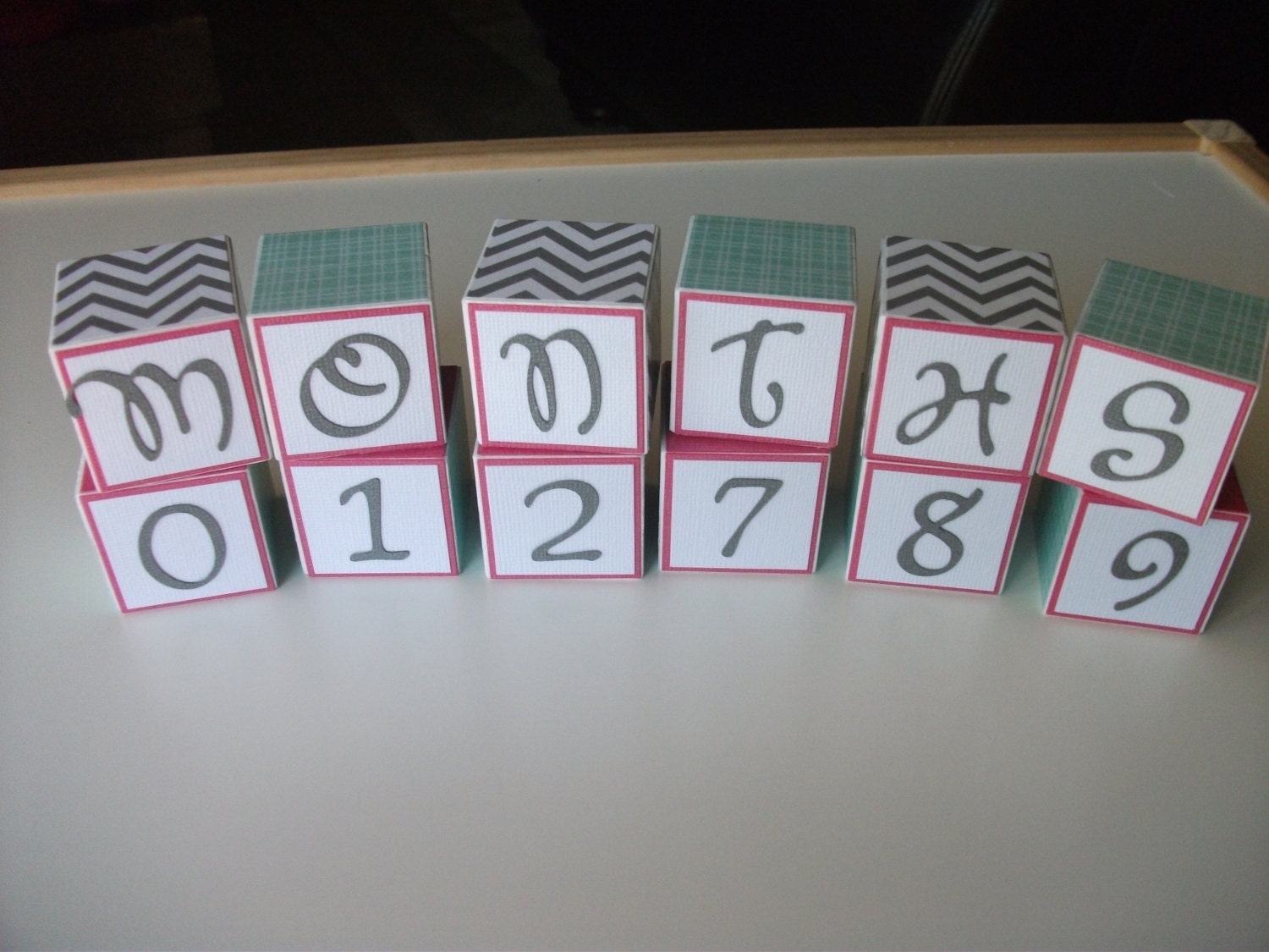 Chevron Baby Blocks - Baby Photo Prop - Monthly Pictures - Wooden Number Blocks