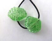 handmade lampwork glass beads, green seashell pair