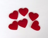6 Big Red Velvet Hearts Padded Appliques / Embellishment