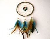 Dream Catcher - Sparkling Sky  - With Rainbow Colorful Crystal Prism, Green and Turquoise Feathers and Green Frame - Home Decor, Mobile