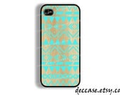 IPHONE 5 CASE light wood with mint AZTEC Native tribal iPhone 4 case iPhone 4S case iPhone case Hard Plastic Case Soft Rubber Case