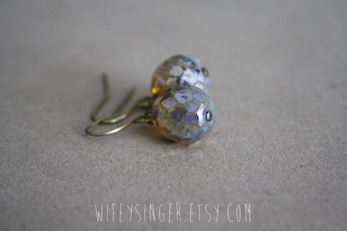 earrings champagne picasso effect czech glass