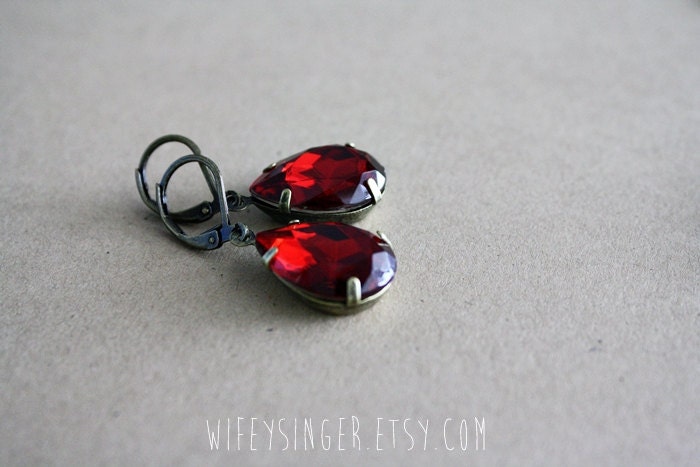 leverback earrings: red vintage inspired gem
