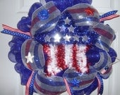 Patriotic/4th Of July/Memorial Day/Independence Day  Deco Mesh Wreath. Door Decor
