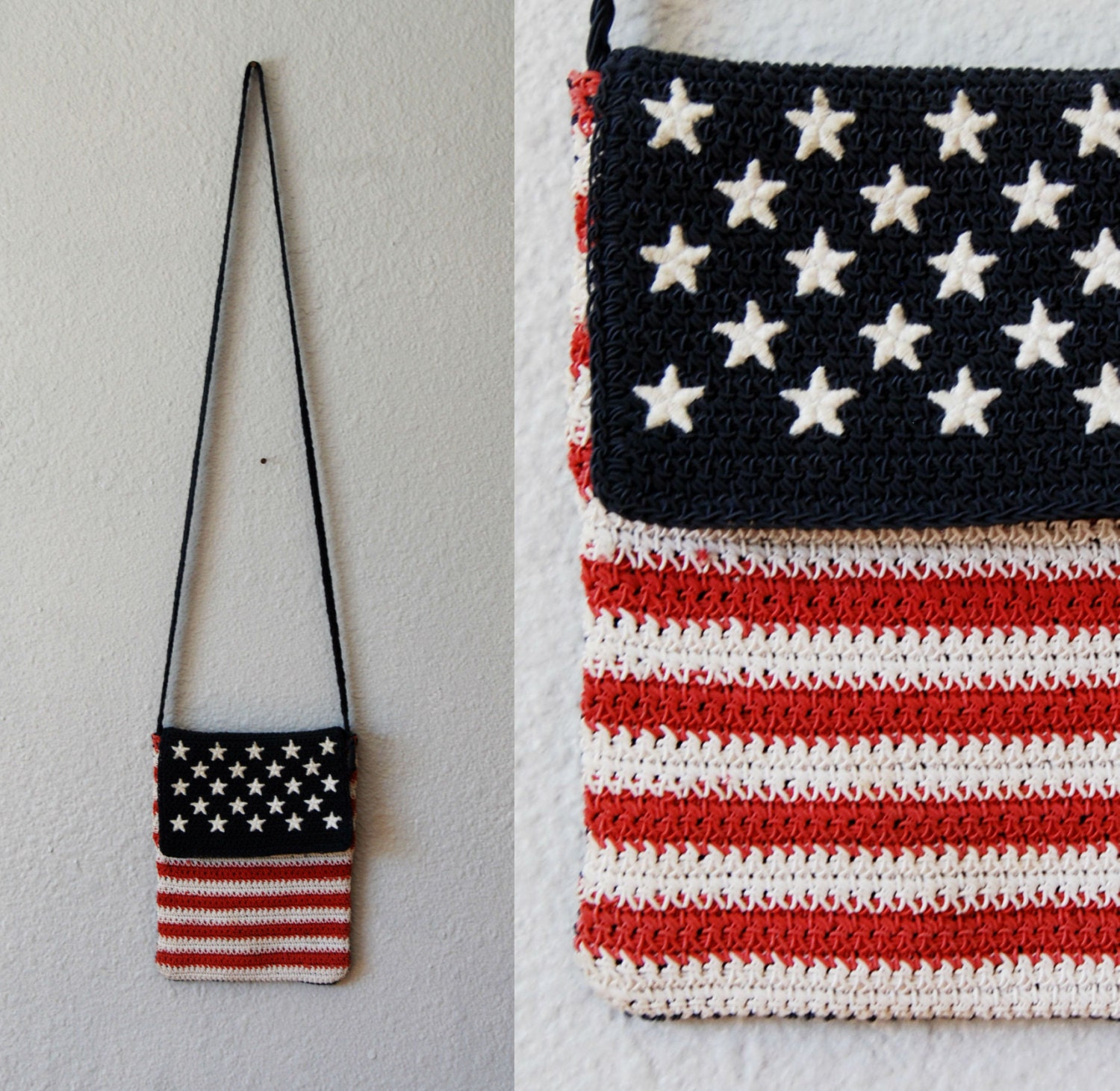 vintage AMERICANA handbag / 1990s crochet purse / FREE domestic shipping