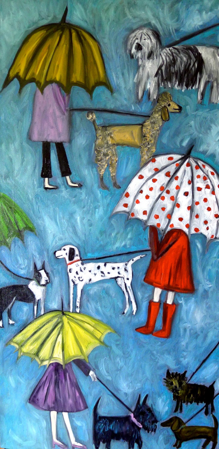 Rainy Day Dogs. Original oil painting by Vivienne Strauss.