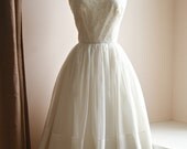 Vintage Wedding Dress // 1950s Cupcake Chiffon Tea Length Lace Wedding Dress by Jr. Theme