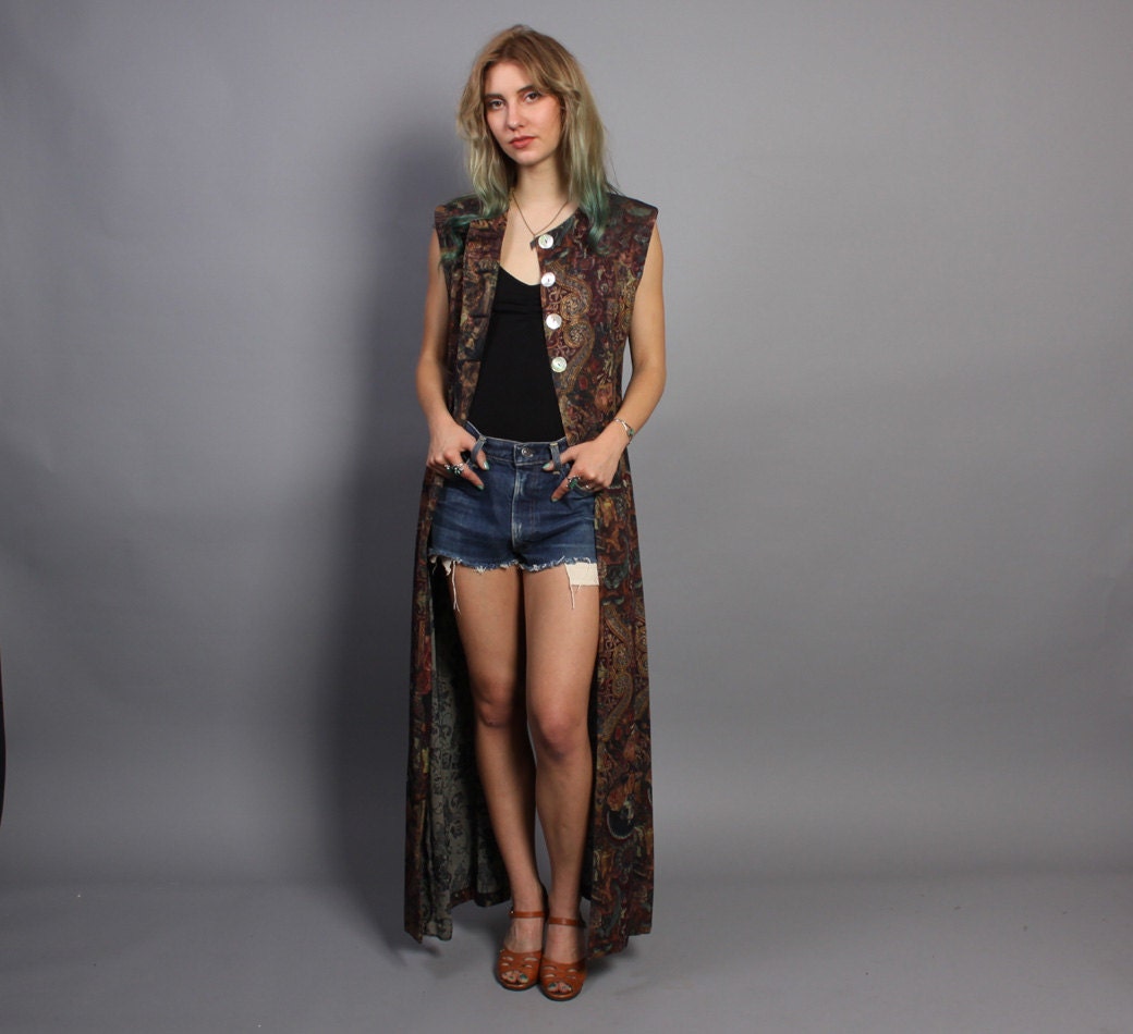 90s Baroque Print DUSTER / Dark Arts Floral Maxi Long Vest