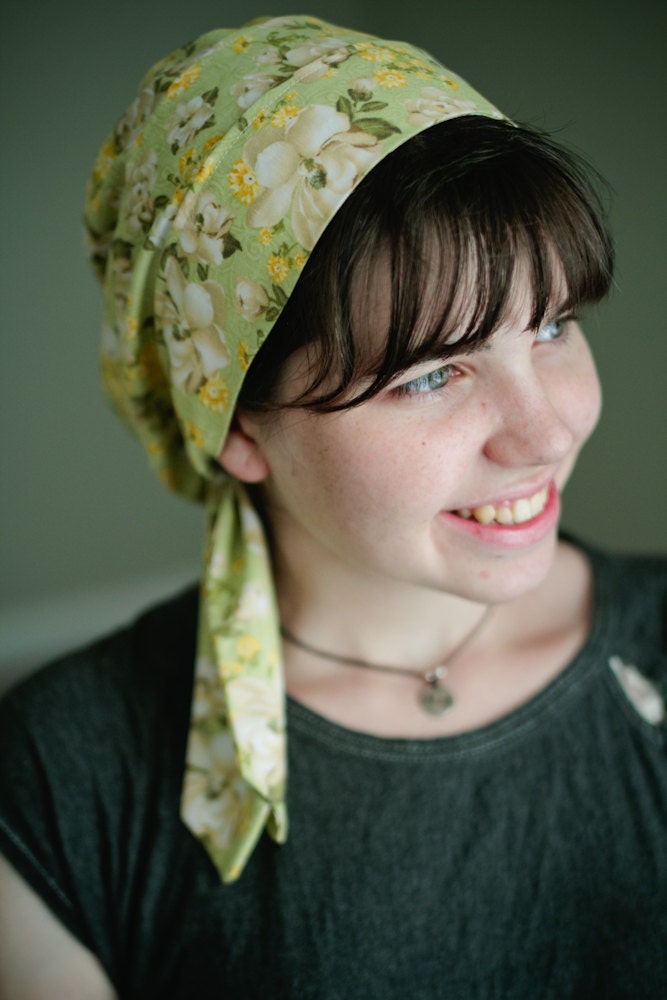 SALE 15% OFF --   Snood   Yellow Floral Hair  Snood - Headcovering Head Cover Tichel