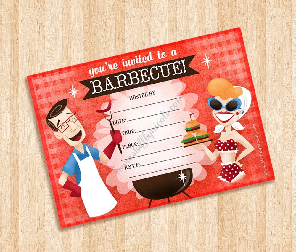 Barbecue Fourth of July Party Invitations Digital DIY Printable 5x7 Invites