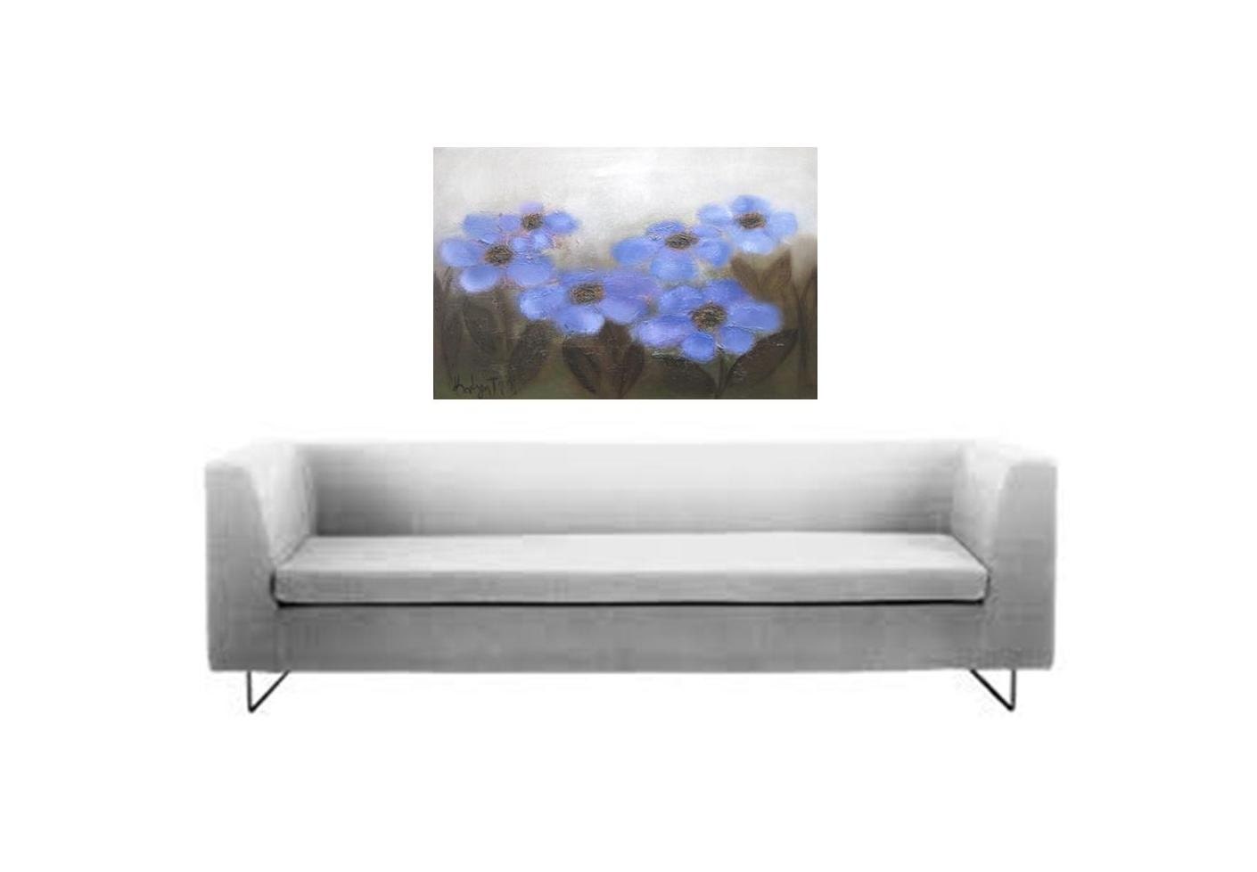 blue and brown oil 36"X24" Blue Flowers Original oil on canvas