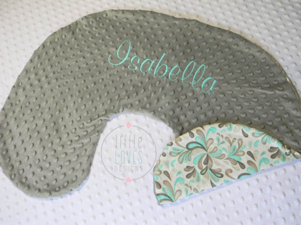 Boppy Pillow Cover- Personalized Boppy Cover- Moda Flirt Print and Grey Minky Boppy Cover