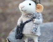 Little Traveler Mouse-  Needle Felted Ornament - Felting Dreams by Johana Molina - READY TO SHIP