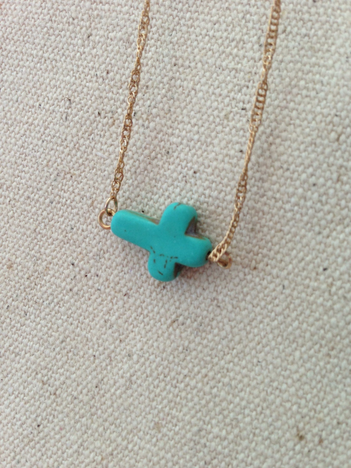 Sideways Turquoise Cross Necklace Horizontal Cross