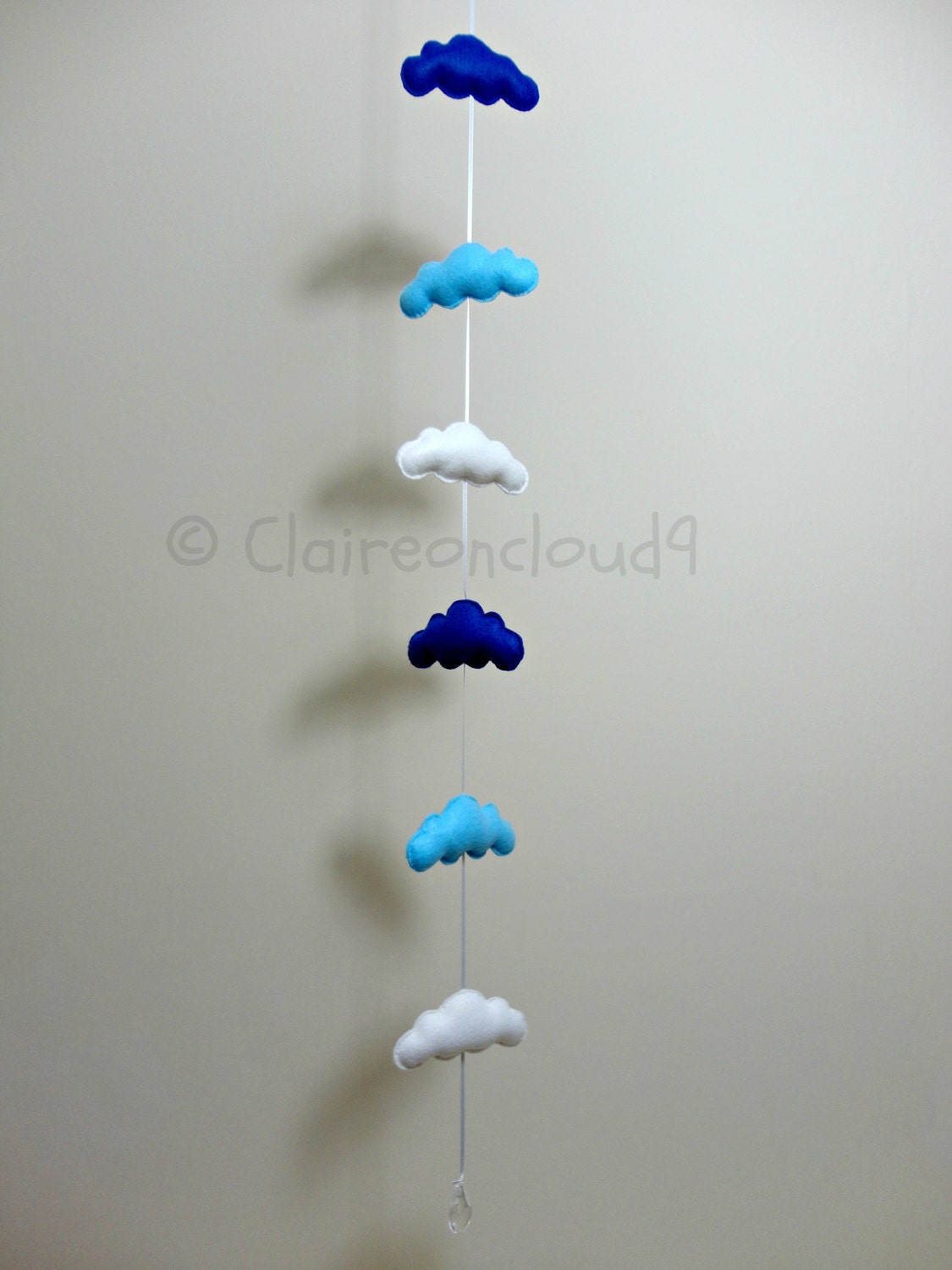 Dark Blue, Light Blue & White CLOUDS Mobile Garland Wall Hanging Baby Nursery Kids Bedroom Home Decoration