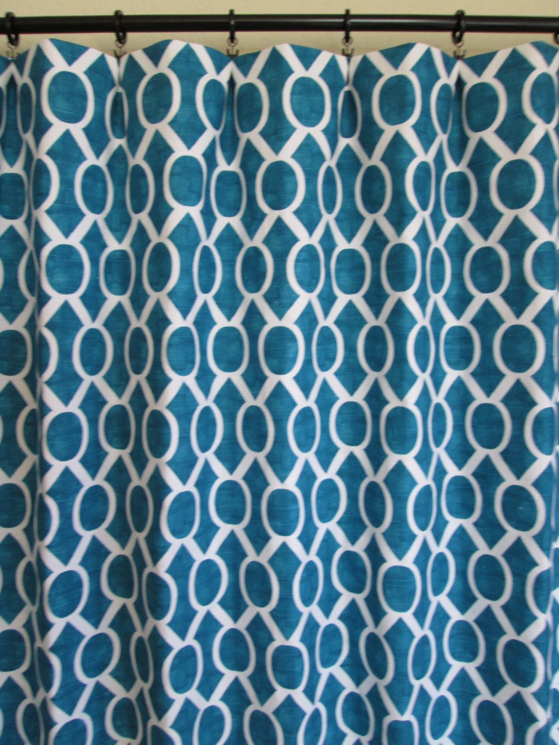 Pair of rod curtains drapery panels window treatment designer 50'' x 84'' Premier Prints sydney aquarius teal white 96'' 108'' 120''