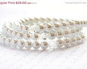 CIJ ChristmasInJuly SALE Wedding Jewelry Bracelet. Gift for HER, White Swarovski Pearl Bracelet, Stacking Bracelet. Feminine Elegant, June