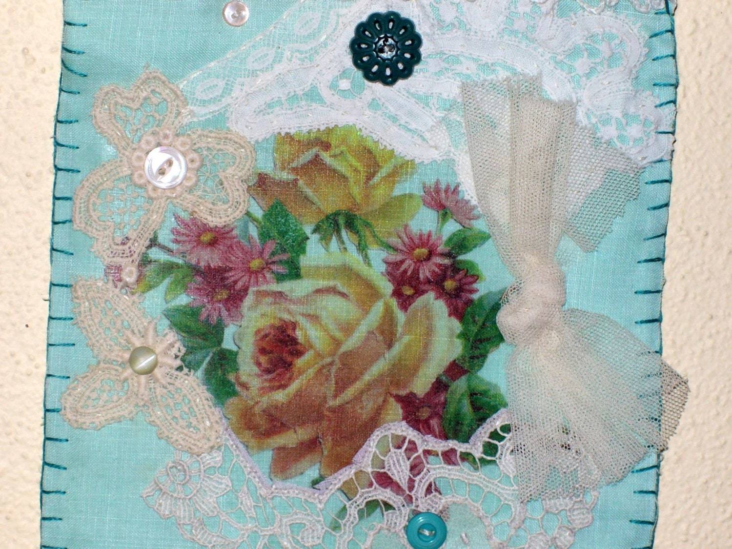 Shabby Roses Fabric and LaceTextile Collage