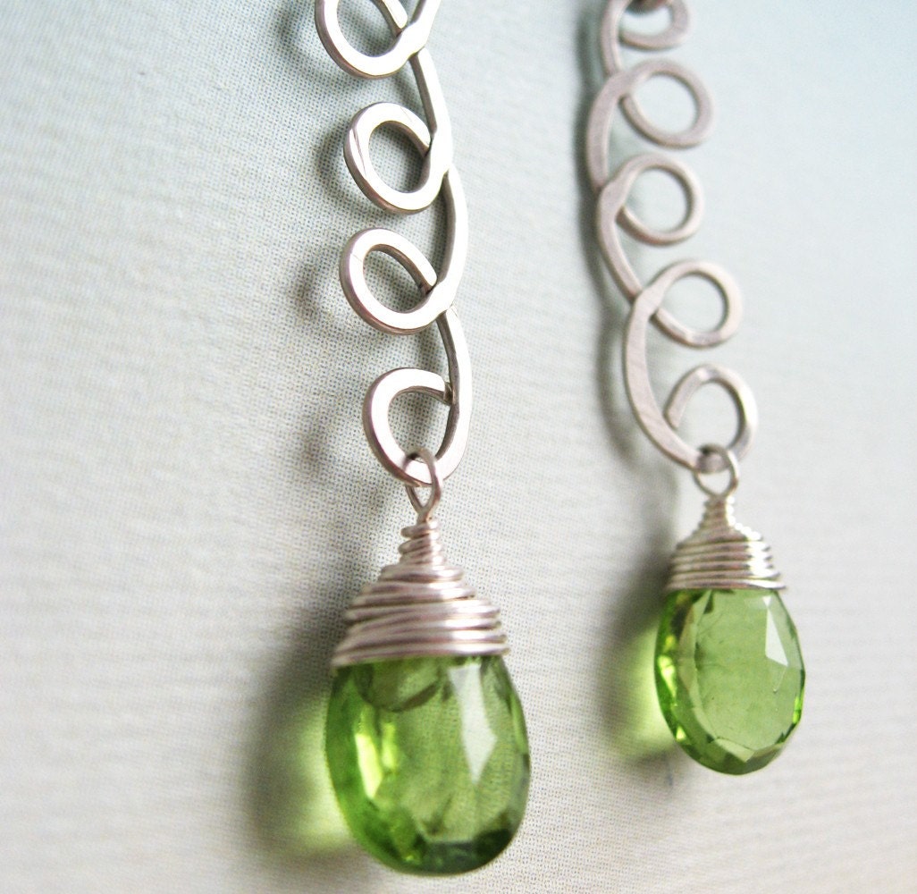 August Earrings - peridot, sterling silver