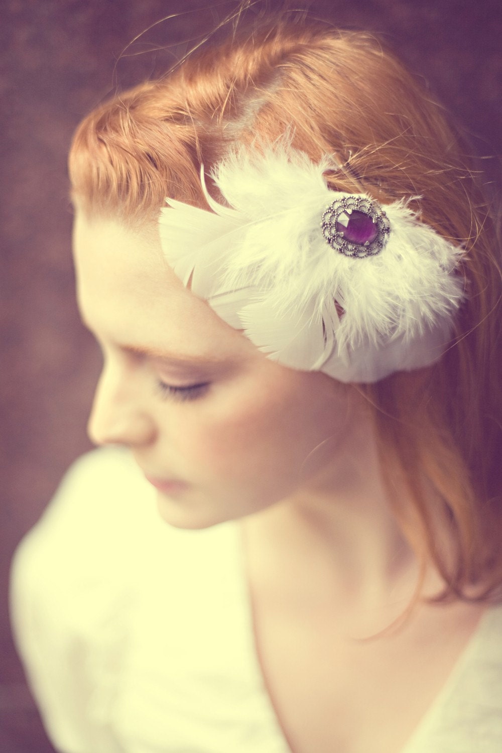 jeweled white feather fascinator