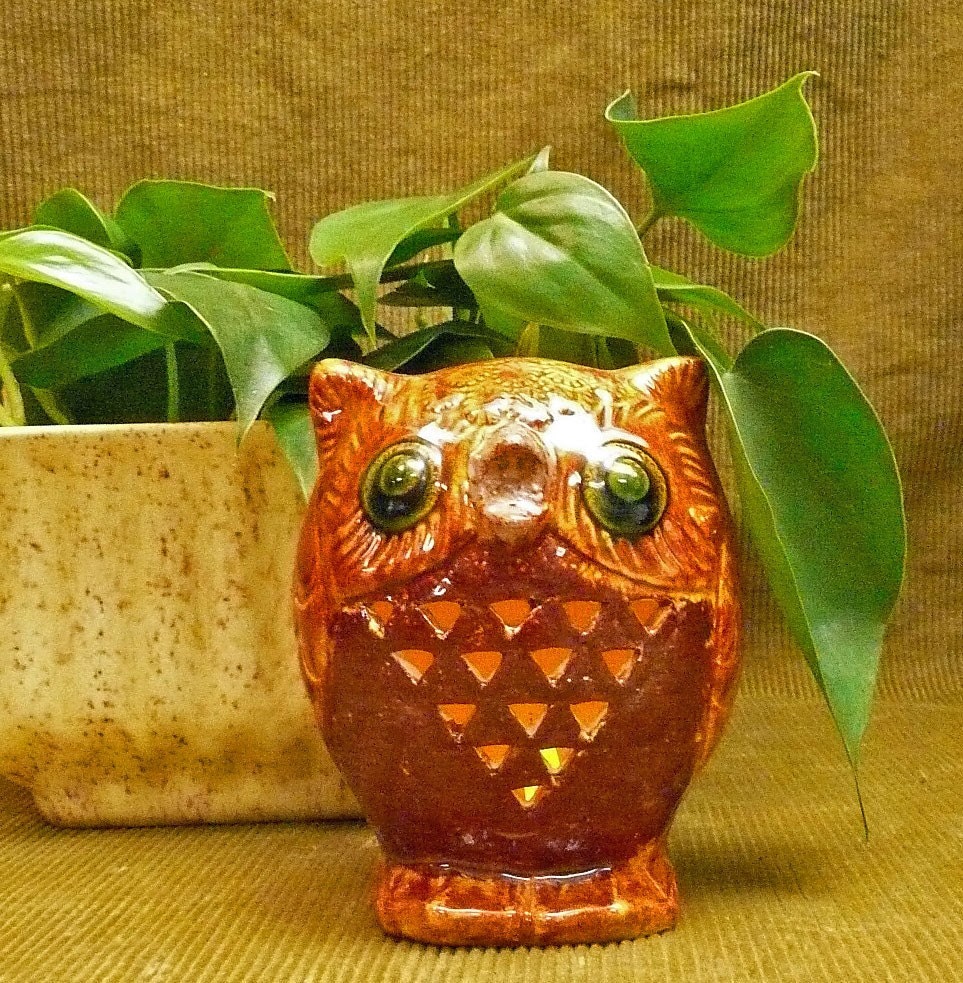 Vintage Rusty Orange Owl Candle holder