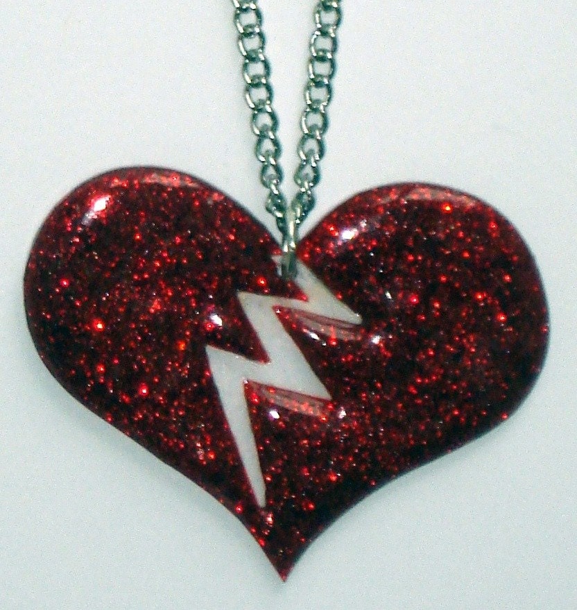 Red glitter broken heart necklace