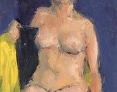 Original 6x6 Oil Painting --- Nude in Blue and Yellow 2