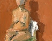 Original 6x6 Oil Painting -- Nude in Orange and Green