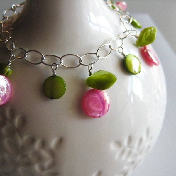 Charm Bracelet in Very Berry Fuchsia Mother of Pearl