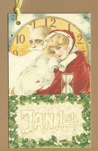 SALE - Happy New Year gift tags, Vintage Style, Set of 6 - 50% Percent Off