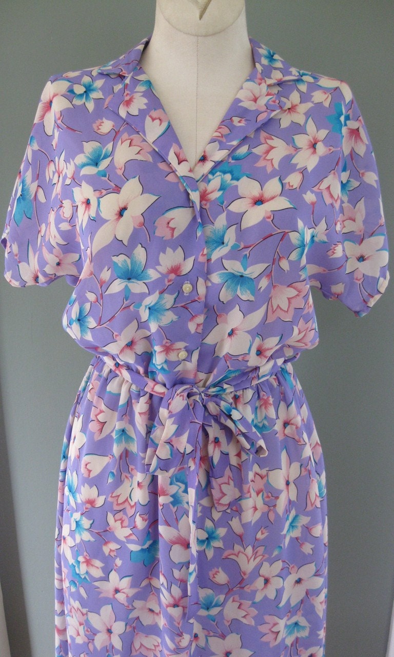 SALE - 80s Purple Shirt Dress - S