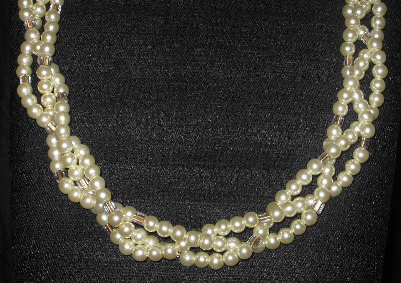 S001 Ivory and Gold Braid Necklace and Earrings Set