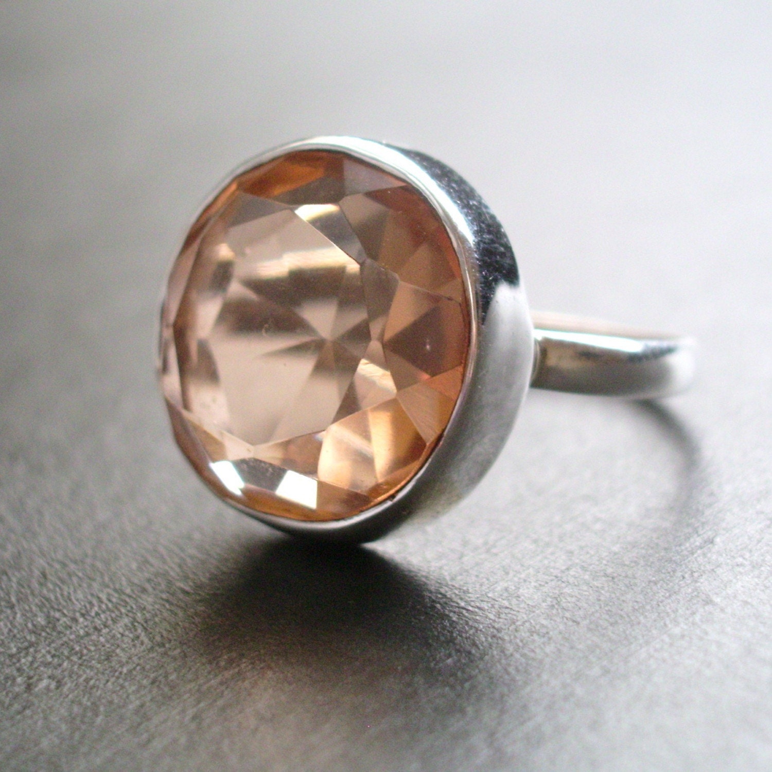 The Melon -- Peach Quartz Sterling Silver Ring Size 7 3/4