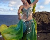 2 large half circle silk veils belly dance costume similar to photo Turquoise Island a bit more green