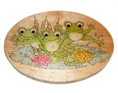Three Frogs On Lily Pads Wooden Jigsaw Puzzle